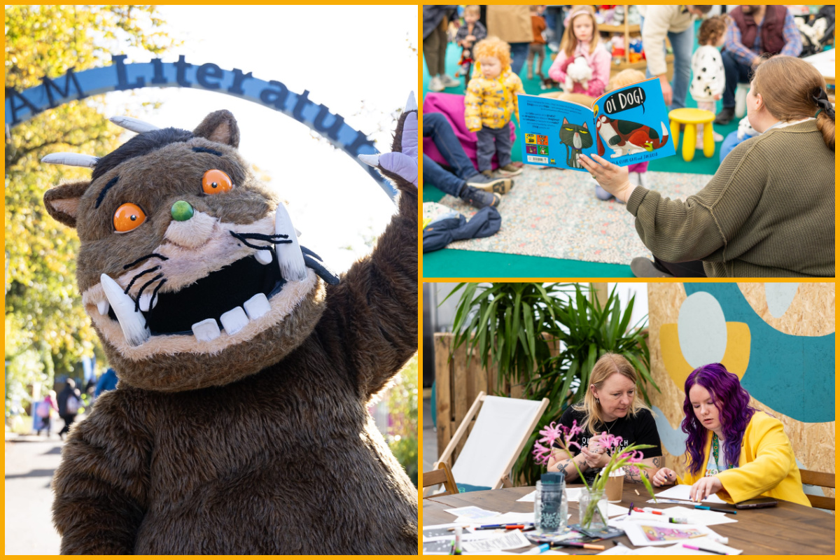 Images by Still Moving Media (left to right) The Gruffalo, reading to children, illustration creations